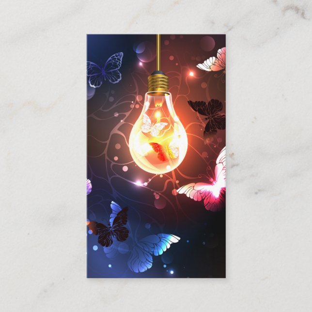 Glowing Light Bulb with Night Butterflies Referral Card (Front)