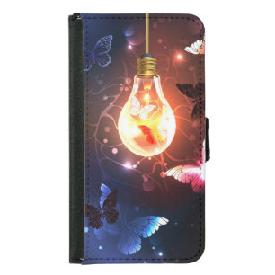 Glowing Light Bulb with Night Butterflies Samsung Galaxy S5 Wallet Case