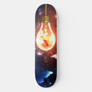Glowing Light Bulb with Night Butterflies Skateboard