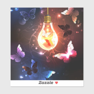 Glowing Light Bulb with Night Butterflies Sticker