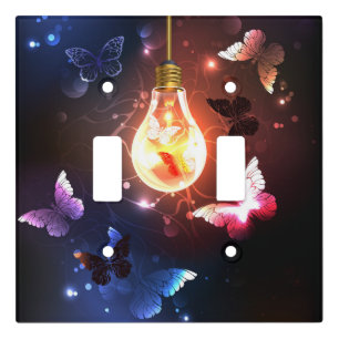 Glowing Light Bulb with Night Butterflies Switch Cover