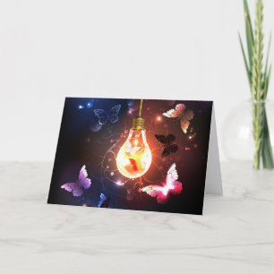 Glowing Light Bulb with Night Butterflies Thank You Card
