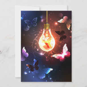 Glowing Light Bulb with Night Butterflies Thank You Card