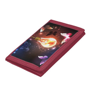 Glowing Light Bulb with Night Butterflies Trifold Wallet