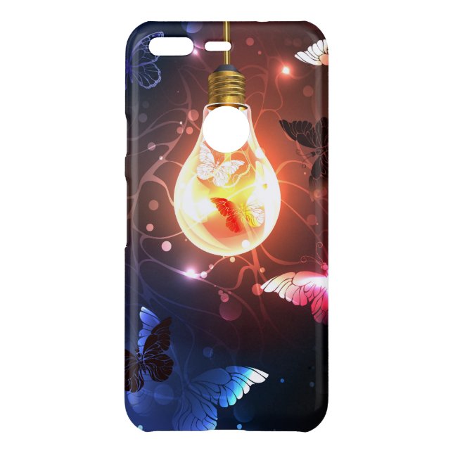 Glowing Light Bulb with Night Butterflies Uncommon Google Pixel Case (Back)