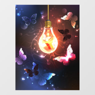 Glowing Light Bulb with Night Butterflies Wall Decal