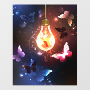 Glowing Light Bulb with Night Butterflies Wall Decal