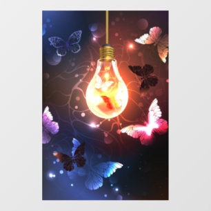 Glowing Light Bulb with Night Butterflies Wall Decal