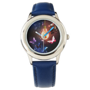 Glowing Light Bulb with Night Butterflies Watch