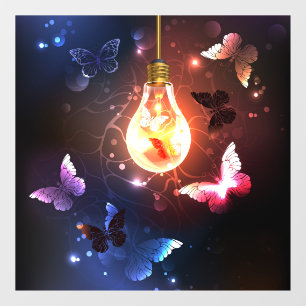 Glowing Light Bulb with Night Butterflies Window Cling