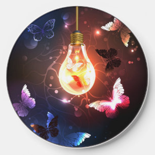 Glowing Light Bulb with Night Butterflies Wireless Charger