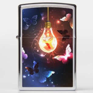 Glowing Light Bulb with Night Butterflies Zippo Lighter