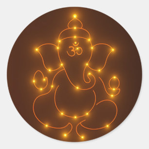 Glowing Lights God Ganesha Design Classic Round Sticker