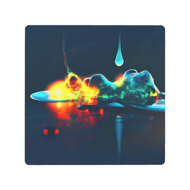 Glowing Liquid Drip Metal Print (Front)