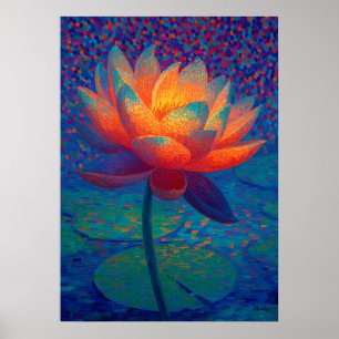 Glowing Lotus Flower Pointillism Art Poster