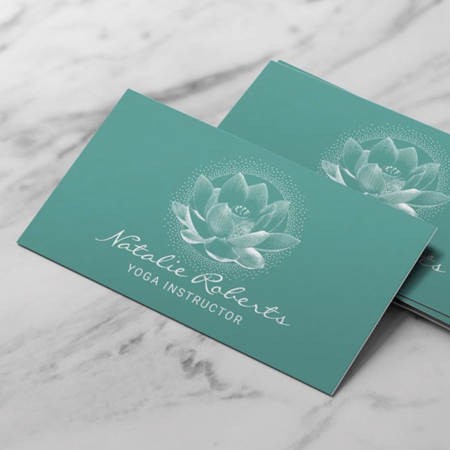 Glowing Lotus Flower Teal Wellness Yoga Instructor Business Card (Creator Uploaded)