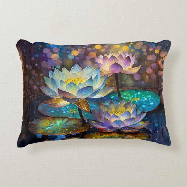 Glowing Lotus Flowers Trio Accent Pillow (Front)