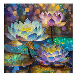 Glowing Lotus Flowers Trio Acrylic Print
