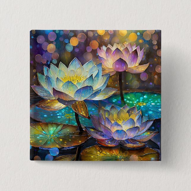 Glowing Lotus Flowers Trio Button (Front)