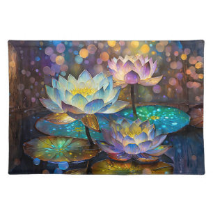 Glowing Lotus Flowers Trio Cloth Placemat