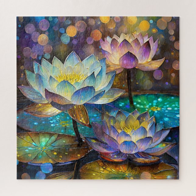 Glowing Lotus Flowers Trio Jigsaw Puzzle (Vertical)