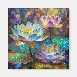 Glowing Lotus Flowers Trio Magnet