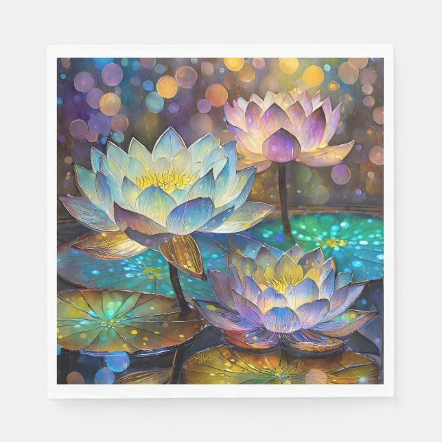 Glowing Lotus Flowers Trio Napkins (Front)