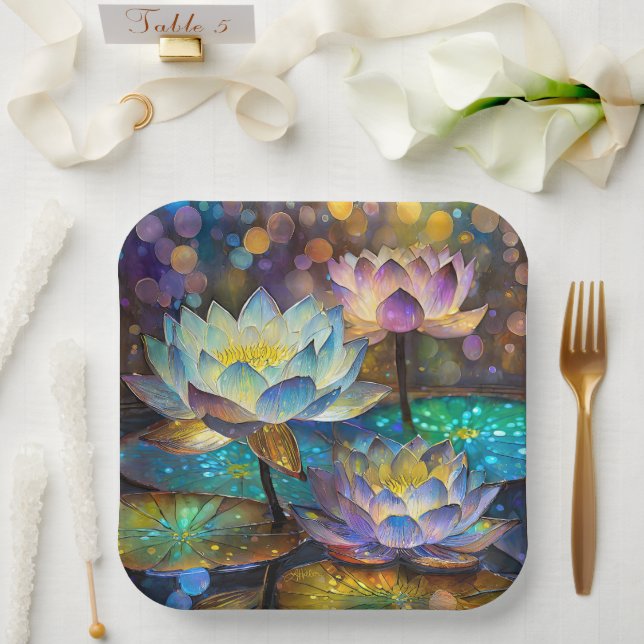 Glowing Lotus Flowers Trio Paper Plates (Wedding)