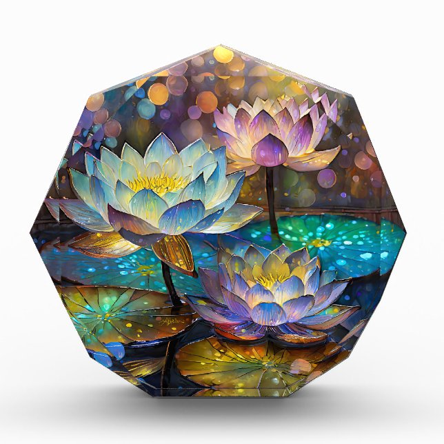 Glowing Lotus Flowers Trio Photo Block (Front)