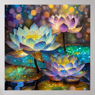 Glowing Lotus Flowers Trio Poster