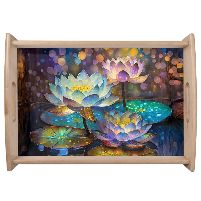 Glowing Lotus Flowers Trio Serving Tray (Front)