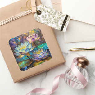 Glowing Lotus Flowers Trio Square Sticker