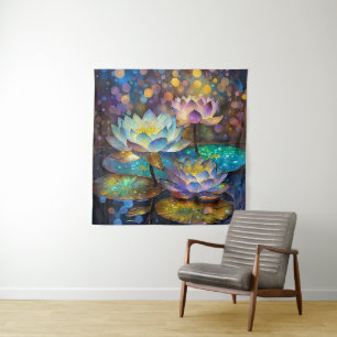 Glowing Lotus Flowers Trio Tapestry