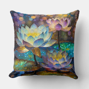 Glowing Lotus Flowers Trio Throw Pillow