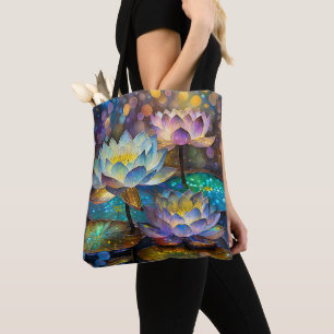 Glowing Lotus Flowers Trio Tote Bag