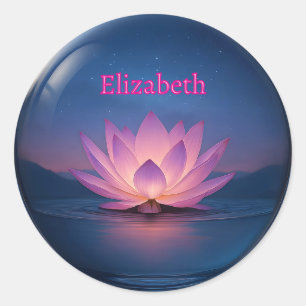 Glowing Lotus Glass Sphere with Custom Name Classic Round Sticker