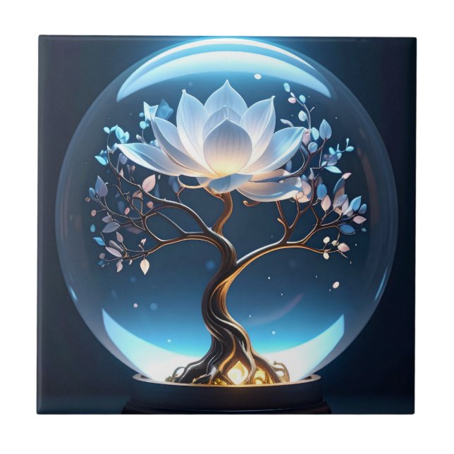 Glowing Lotus Globe Ceramic Tile Art (Front)