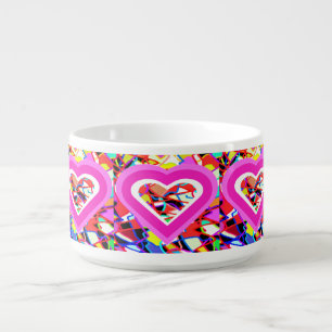 Glowing love hearts on a mosaic pattern bowl