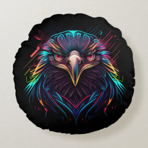 Glowing Luminous Neon Eagle Artistic Round Pillow