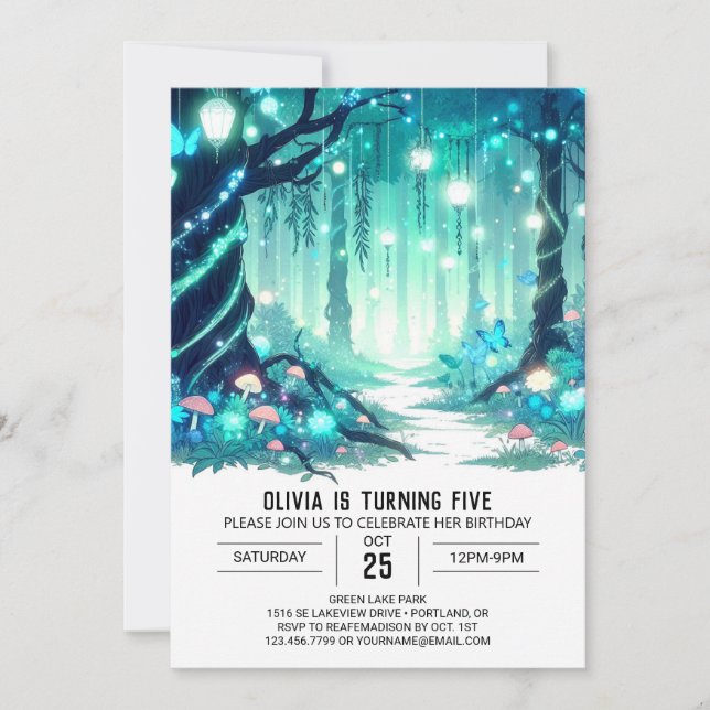 Glowing Magical Woodland Digital Birthday Invitation (Front)