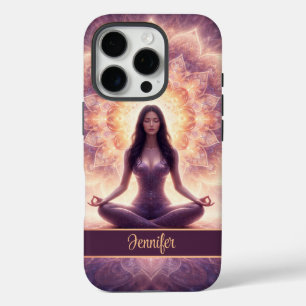 Glowing Mandala Meditation Woman Custom Name iPhone 16 Pro Case