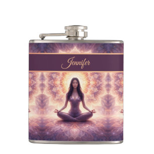 Glowing Mandala Meditation Woman Custom Name       Flask