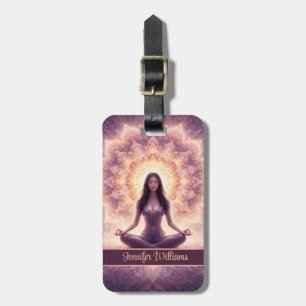 Glowing Mandala Meditation Woman Custom Name Luggage Tag