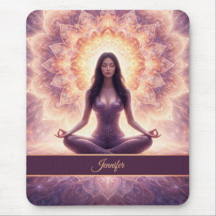 Glowing Mandala Meditation Woman Custom Name Mouse Pad