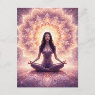 Glowing Mandala Meditation Woman Custom Name Postcard