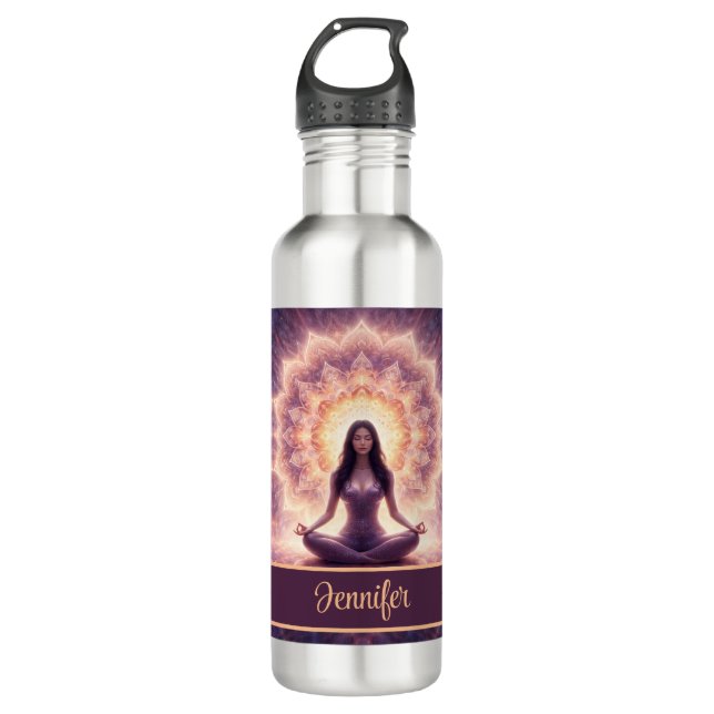 Glowing Mandala Meditation Woman Custom Name       Stainless Steel Water Bottle (Front)