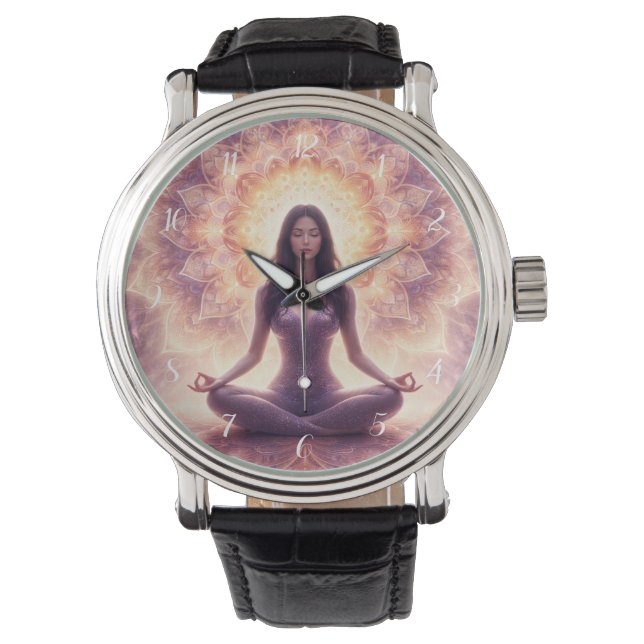 Glowing Mandala Meditation Woman Watch (Front)