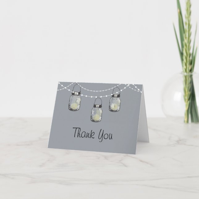 Glowing Mason Jars on a String of Lights Letterpress Thank You Card (Front)