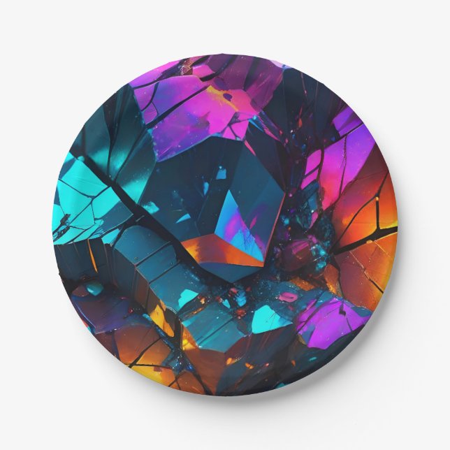 Glowing Mineral Rock Formations Paper Plates (Front)