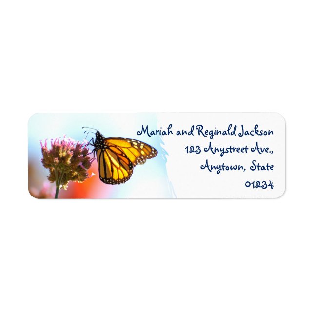 Glowing Monarch Butterfly on Purple Flower Label (Front)